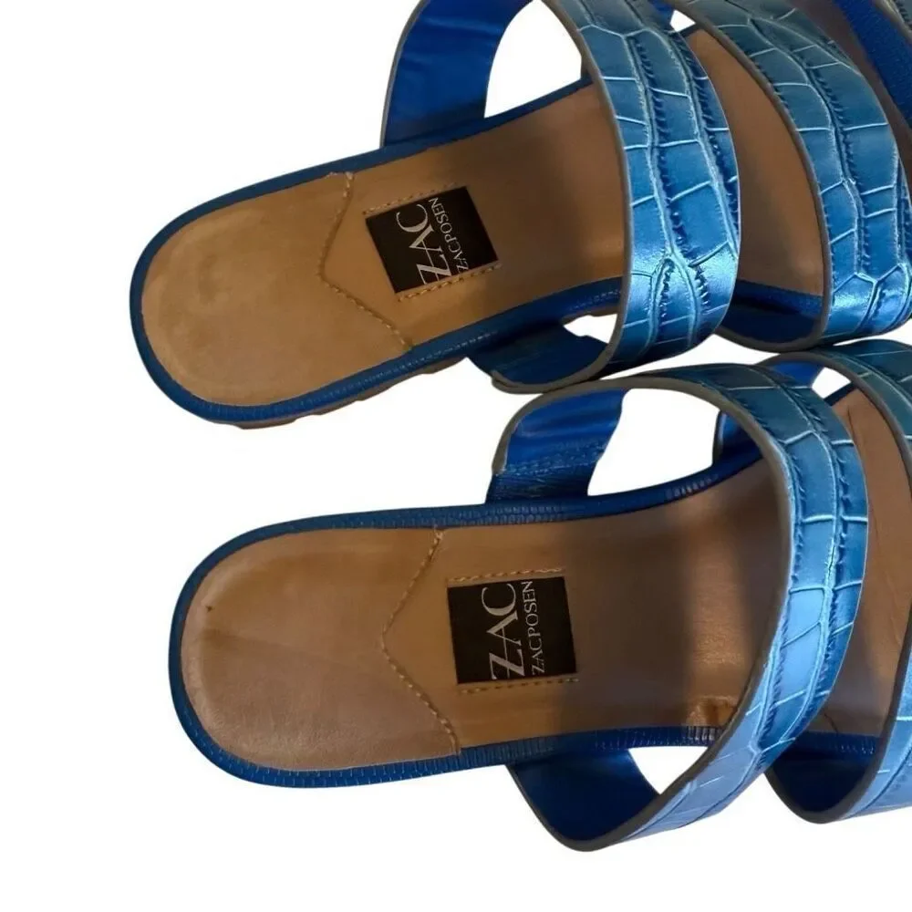 Zac Posen Selah Blue Croc Embossed Leather Sandal Sz 7 Beach, Summer, Vacation